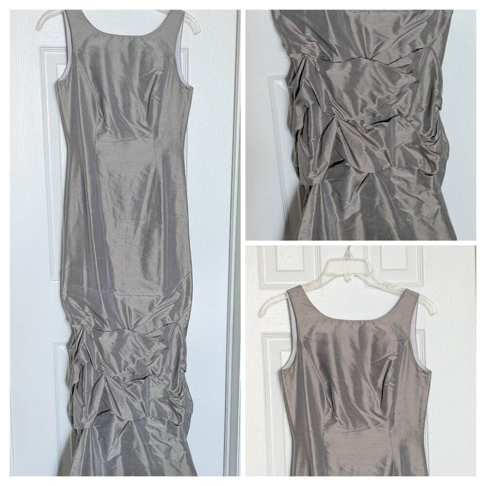 Women's 100% Silk Formal Custom-Made Maxi Dress/Gown w/Ruching, Bustle & Train - Picture 13 of 14